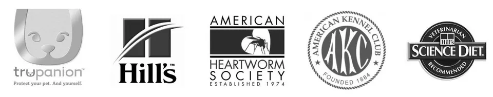 Logos for Trupanion, Hills, American Heartworm Society, American Kennel Club, and Hills Science Diet